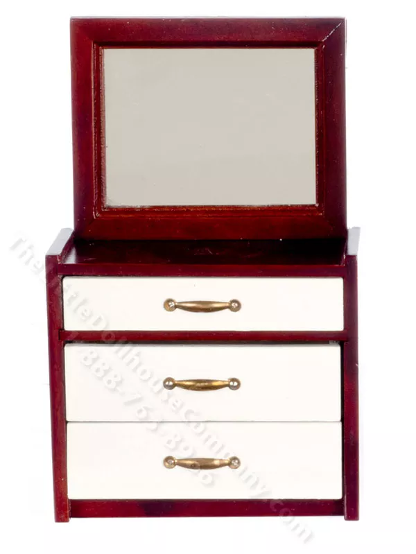Miniature Mahogany and White Dresser for Dollhouses