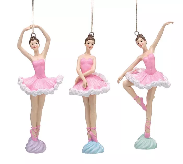 PINK BALLET DANCER 3 POSES ORNAMENTS